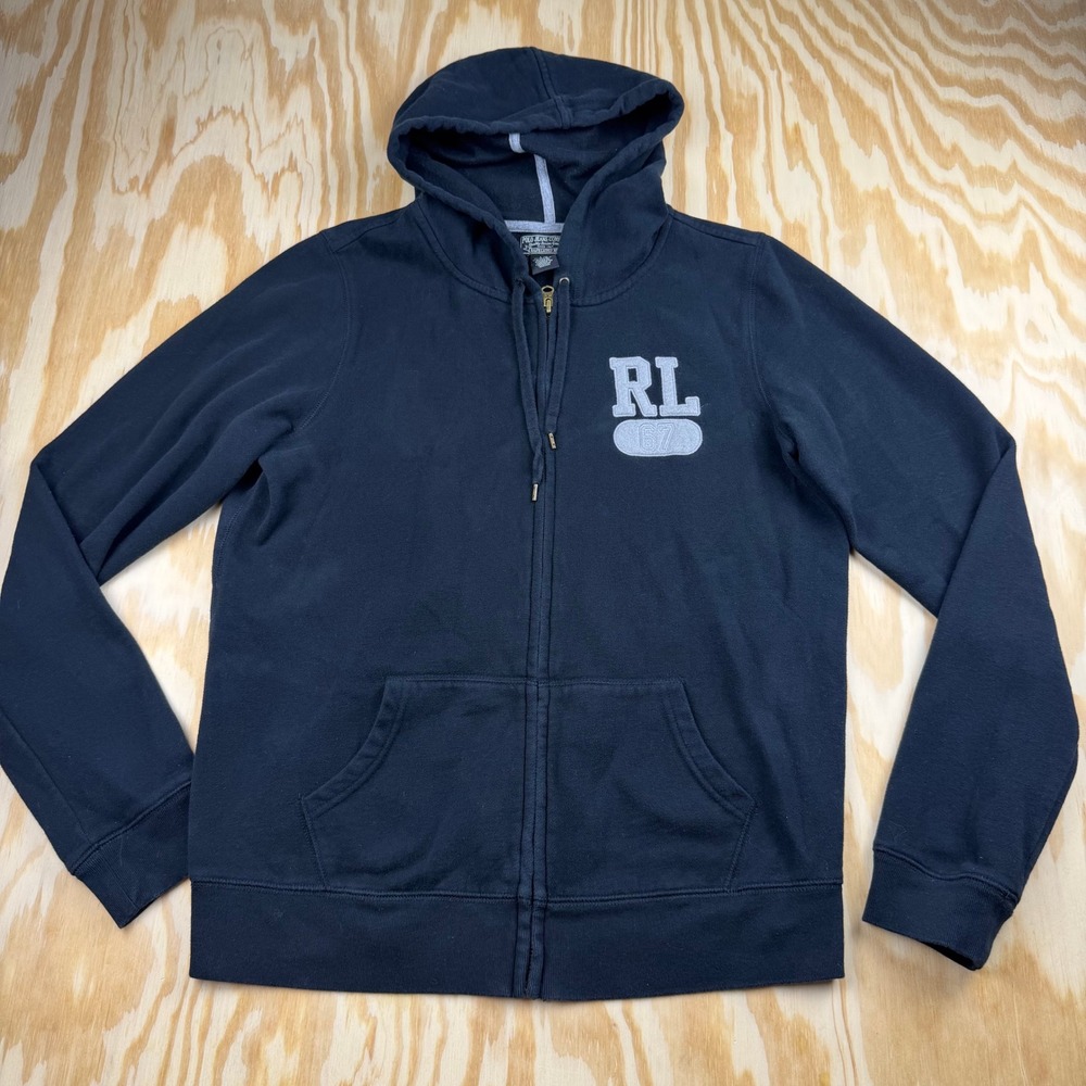 Polo Jeans Co Ralph Lauren Mens Black RL 67 Zip Hoodie Large Fits Like Medium